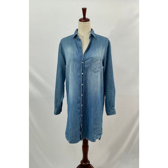 FRANK & EILEEN Sz S Small Mary Distressed Denim Shirt Dress - Picture 2 of 7